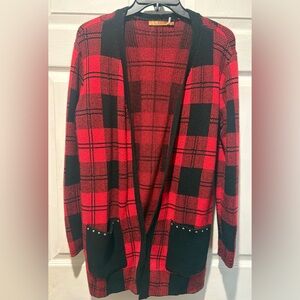 Belldini Red and Black Knit Open Cardigan Women’s Medium